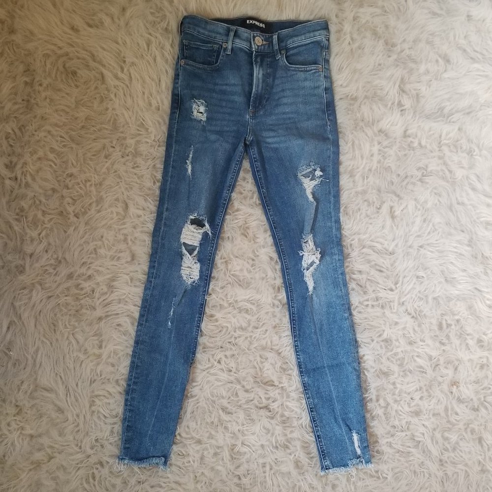 Express High Rise Leggings Ripped Jeans - Picture 4 of 5